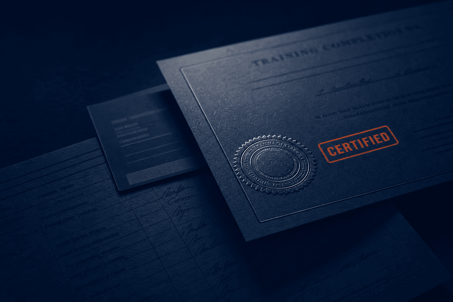 WorkTrax completion certificate with an embossed seal and a certified stamp